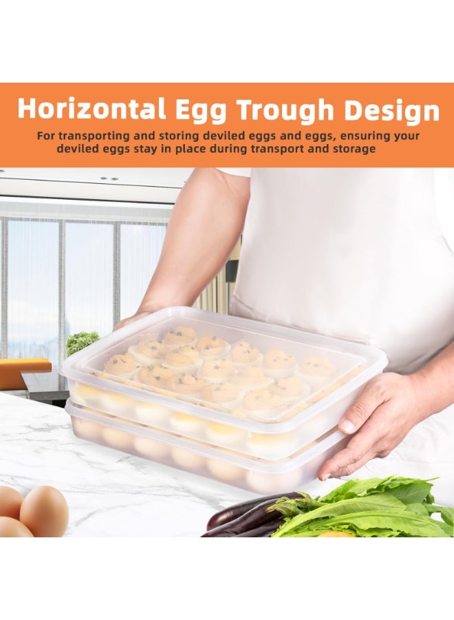 هومستر 2 وحدة من حاويات البيض القابلة للإرفاق مع أغطية، حامل بيض كبير السعة من البولي بروبيلين لـ 48 بيضة، صندوق تخزين طعام لمبرد المطبخ، صينية محمولة للبيض المُخلل، شفافة، 12.4 × 9.2 × 2.2 بوصة - Image 3